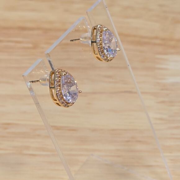 Clear Teardrop Gold Formal Post Earrings Bridal Wedding Prom Homecoming Pageant - Picture 2 of 6